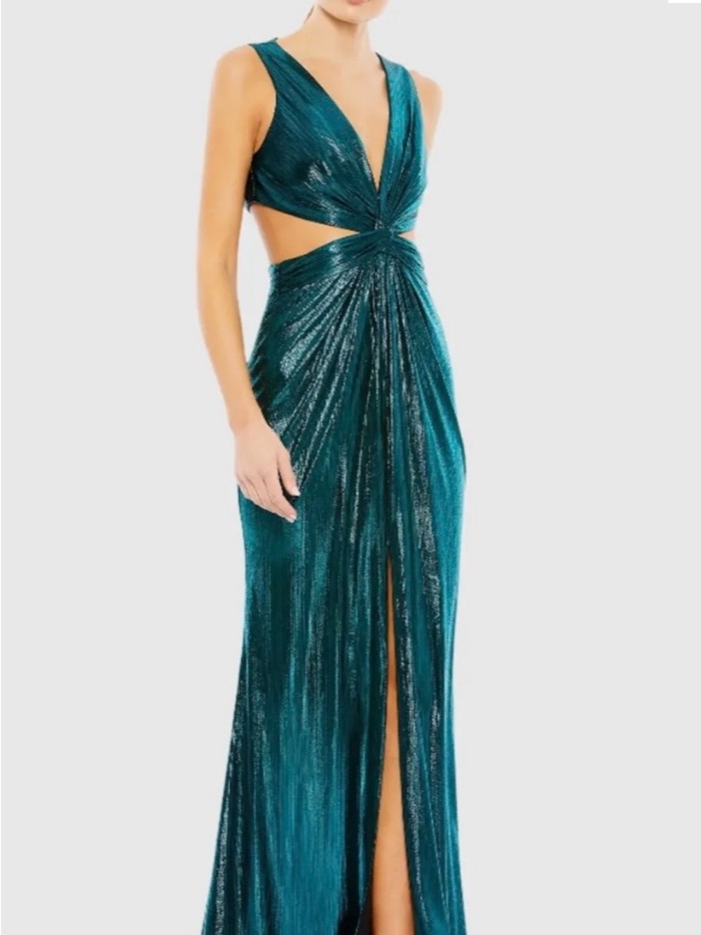 Mac Duggal Teal Metallic Twist Cutout Gown